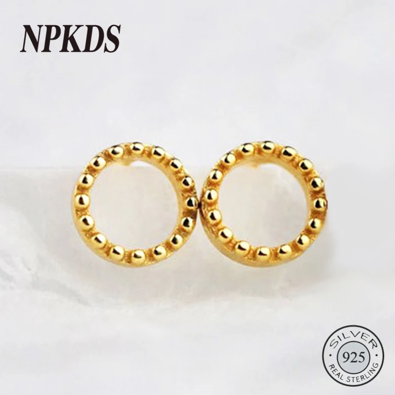 

Circle Openwork Mini Small Stud Earrings 925 Sterling Silver Minimalist Fashionable Round Beads Earrings for Women Ear Jewelry