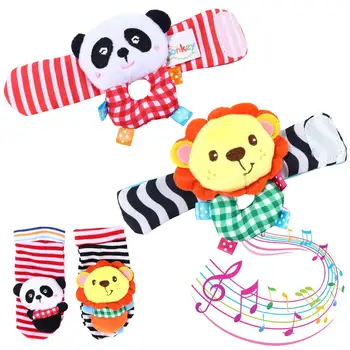 

Kuulee 4Pcs Animal Wrist Rattles Rattle Socks Set Panda Lion Pattern Developmental Soft Toys High Quality Child Interesting Toys
