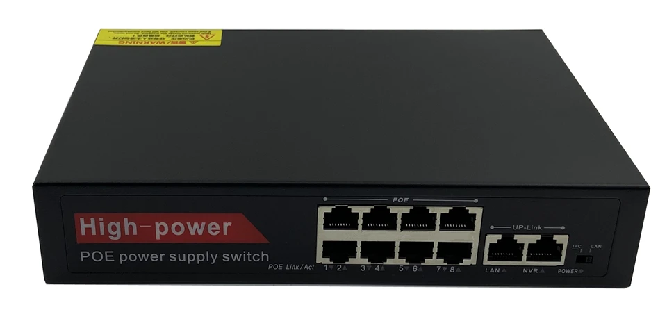 10 портовый сетевой коммутатор PoE 8CH PoE инжектор питания по Ethernet 100 Мбит/с IEEE802.3af/at 1,2+/3,6-DC52V 150 Вт металлический корпус