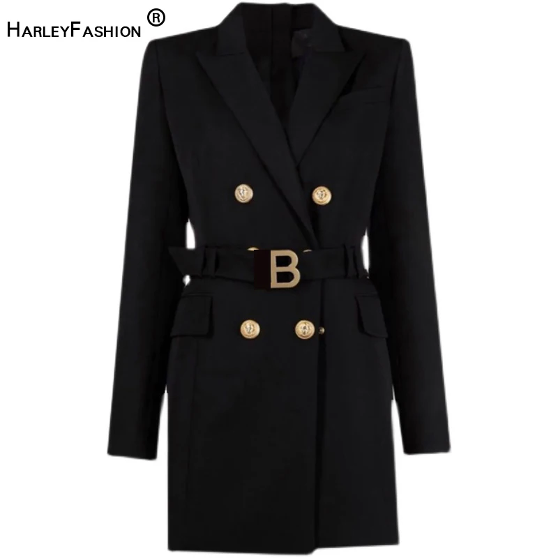 HarleyFashion Top Quality Women OL Office Blazer Dress with Belt Spring
