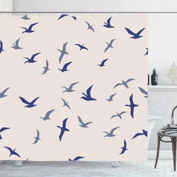 

Shower Curtain Set with Hooks 72x72 Inches Elegant Texture Swallow Geometry Flying Cream Sky Bird Flight Pattern Beige Gull