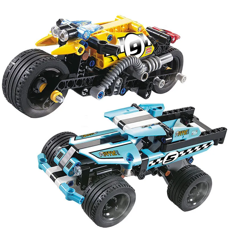 3419and3420 Decool совместимые technic грузовики тянуть назад racer автомобиль мото наборы Комплект строительные блоки F1 DIY кубики Moc детские игрушки подарки - Цвет: 3419and3420