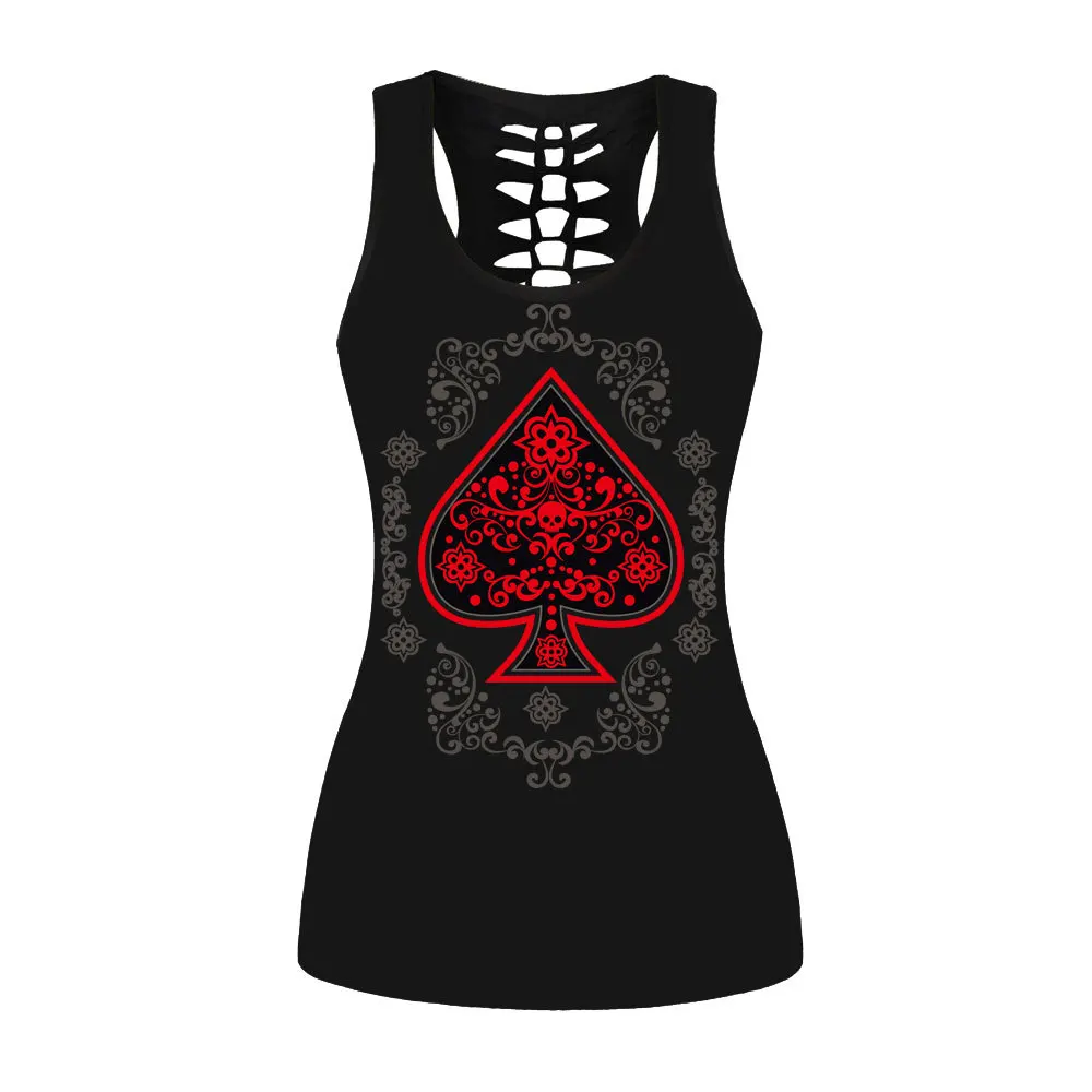 

Sexy fashion 3D digital printing lady hollowed out vest Gym Vest