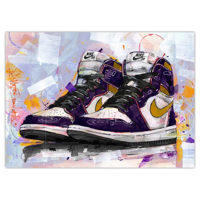 Modern couple sneakers canvas paintings, street art graffiti wall paintings and posters, family living room decoration paintings as the picture shows