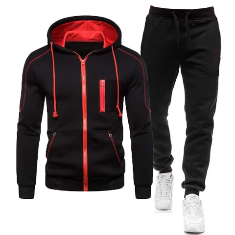 Pieces Sets Tracksuit Men Autumn Zipper Hoodie Sweatshirt+pants Solid Sporting Fitness Hooded Outerwear Jacket Joggers Suit