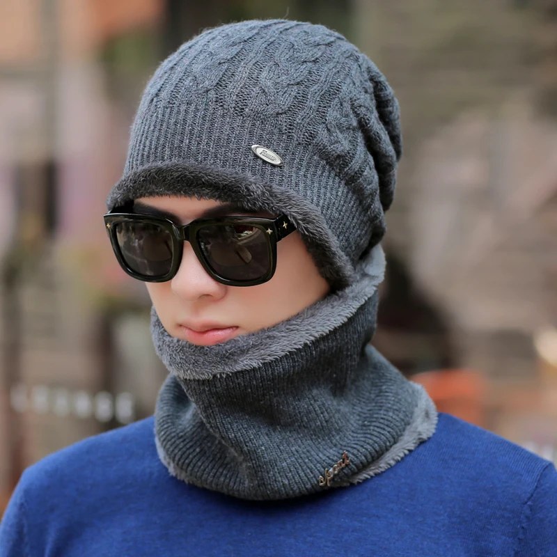Зимние шапки для мужчин Skullies Beanie шапка зимняя шапка женский шерстяной шарф Кепки s комплект Балаклава маска капор вязаная шапка 55-62 см