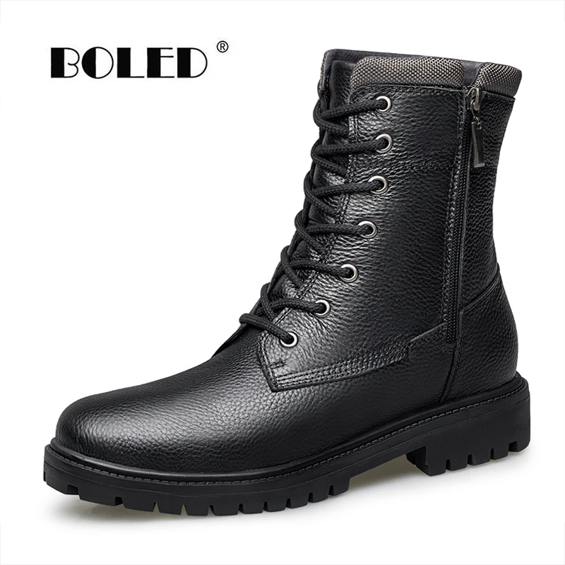 

Full Grain Leather Boots Men Comfortable Short Plush Warm Lace Up Ankle Snow Boots Plus Size Autumn Winter Shoes Men