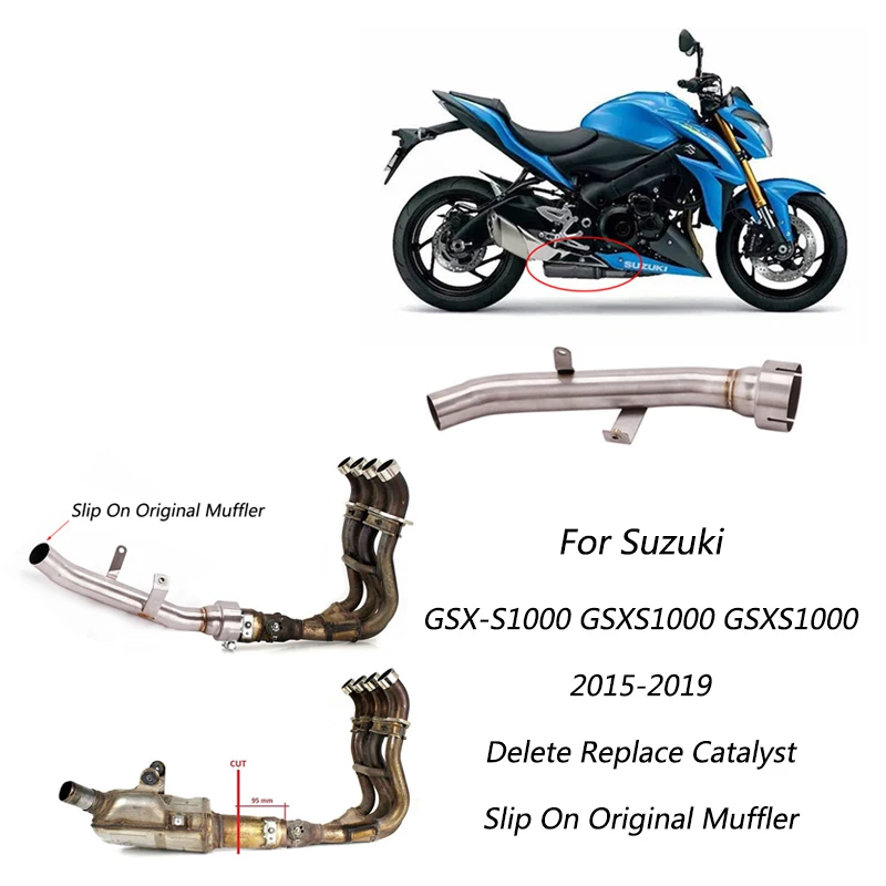 Cut Catalyst Mid Pipe for Suzuki GSX-S 1000 GSXS1000 2015-2019 Motorcycle Exhaust Slip On Original Muffler Stainless Steel | Автомобили и