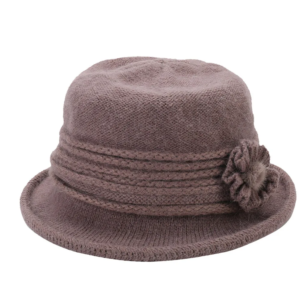 Шапка с цветочным украшением, шерстяная вязаная однотонная шапка-ведро, уличные солнцезащитные кепки Wmone, вечерние, элегантные, верхняя шапка, Damski