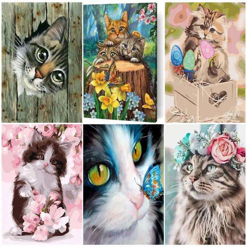 Animals 60X75cm DIY Oil Paint By Numbers Butterfly And Cat Painting On Canvas Wall Pictures For Living Room Modern Handmade Gift | Дом и сад