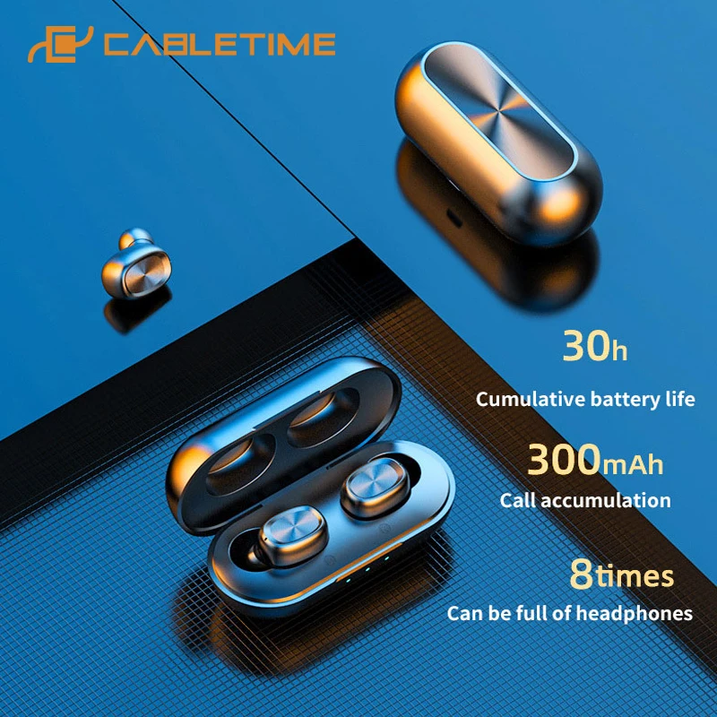 

CABLETIME Wireless BluetoothV5.0 Headphone HD Audio Display Stability Earphone for Smart Phones Huawei Oneplus8 Pro C337