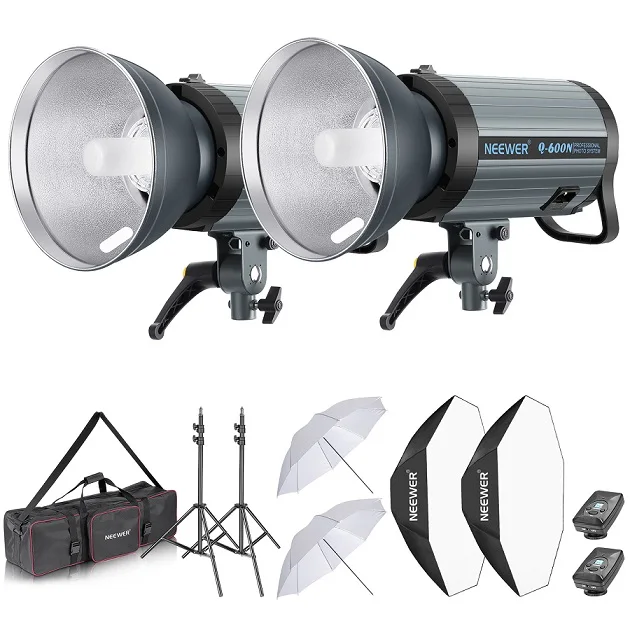 includ stand and bag Neewer 1200W Студия стробоскопическая вспышка фото освещение комплект:( 2) 600W монолайт с 2,4G беспроводной триггер,(2) абажур(2) софтбокс - Цвет: includ stand and bag