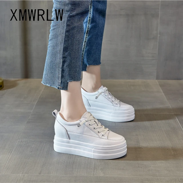 XMWRLW Hidden Heel Women Shoes Casual 2021 New Genuine Leather Women Sneakers Flat Platform White Shoes Spring Autumn Shoe 5