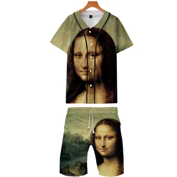 

2019 famous paintingtwo piece set jackets and shorts Kpop Fashion new cool print famous painting baseball jacket for men