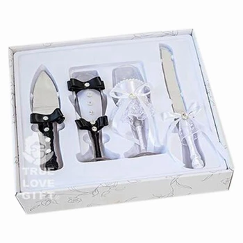 

1 Pair Wedding Bridal Shower Gift Wedding Champagne Toasting Set Wedding Wine Cup +Cake Knife
