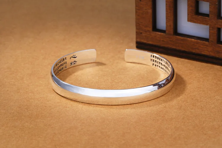 New Arrival Simple Fashion Lettering Bracelets 925 Sterling Silver Jewelry Buddhist Scriptures Heart Exquisite Bangles SB200