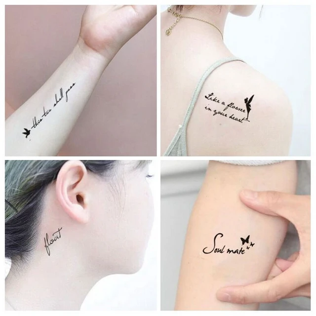 30pcs/lot Letter Words Tattoo Text Small Waterproof Temporary Tattoos For  Girls Hand Wrist Neck Body Tattoo Black Set Flower - Temporary Tattoos -  AliExpress