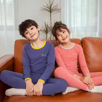 

Autumn Winter Unisex Pajamas 100% Cotton Nightwear Kids Loose Soft Thermal Underwear 3-14y Child Home Wear Nighty Good Guality