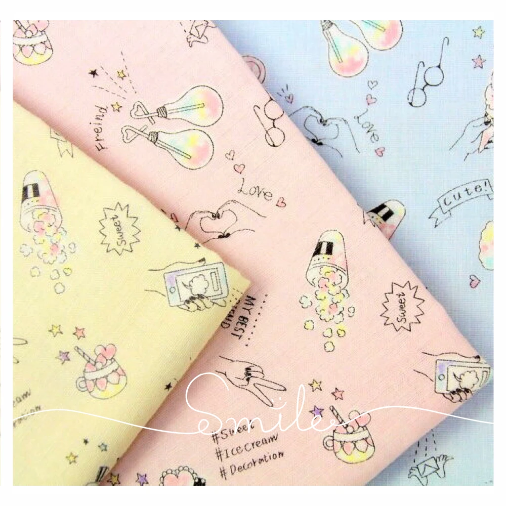 

Free shipping Cute cartoon cloth art of DIY quilt fabric cloth cotton printed double cotton yarn fabric imported from Japan