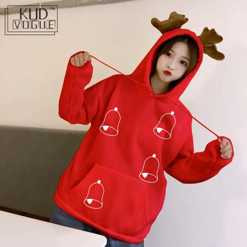 Merry Christmas Толстовка большого размера Kpop Kawaii Harajuku Женская толстовка с принтом снежного оленя осенний зимний Бархатный спортивный костюм