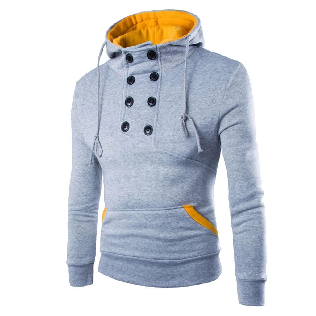 Gray CHAMSGEND, толстовки, модные мужские толстовки, свитшоты, Осенние, одноцветные, с длинным рукавом, толстовки, свитера, топы размера плюс, poleron hombre AU - Цвет: Gray