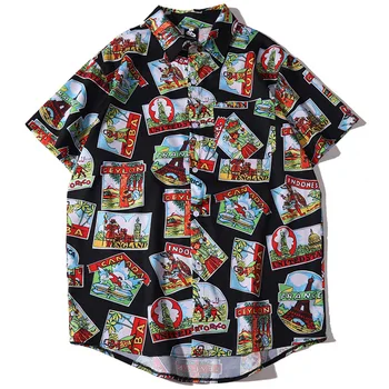 

Men Summer Vintage Fashion Streetwear Hip Hop Short Sleeve Casual Shirts Male Japan Korea Loose Beach Shirts