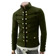 Chaqueta Vintage con cremallera bordada para hombre, con botones y bolsillos, abrigo gótico militar Steampunk, chaquetas de Otoño de color liso, disfraz de Cosplay