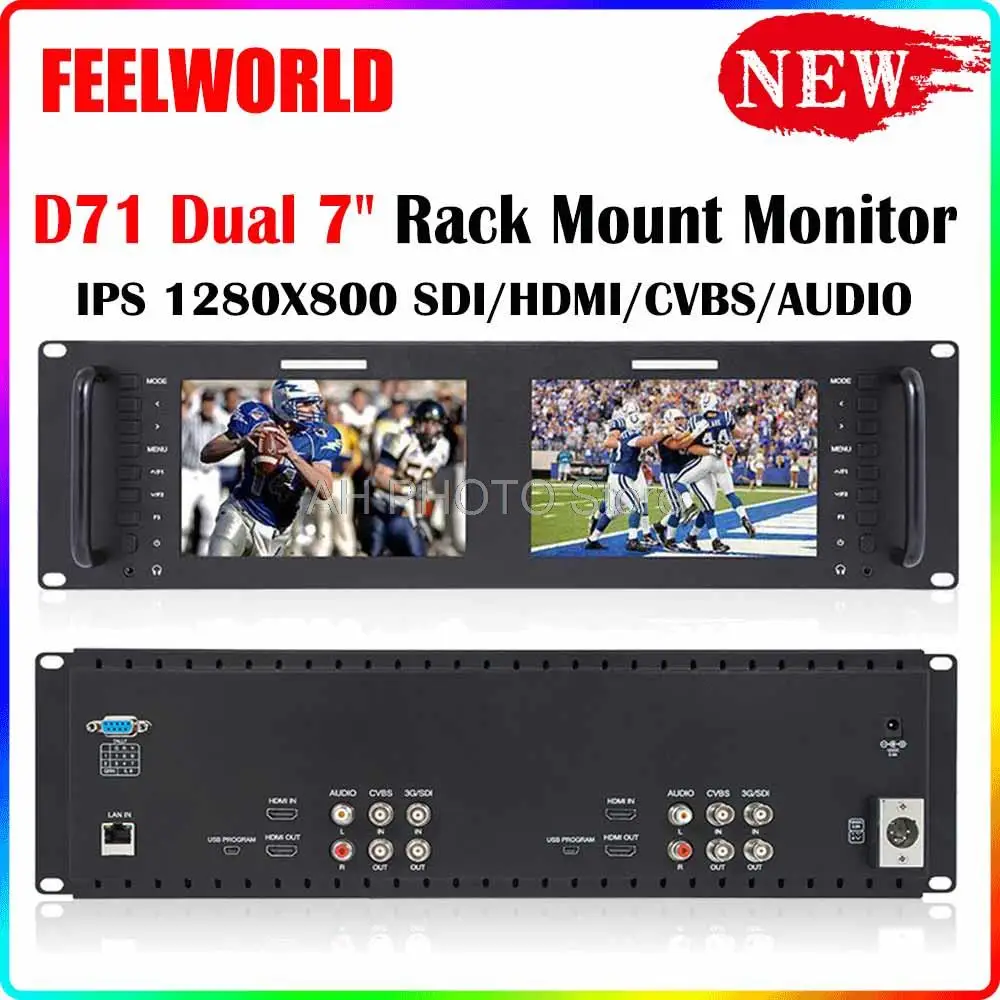Feelworld D71 Dual 7&quot 3RU IPS 1280x800 Broadcast LCD Rack Mount Monitor with 3G-SDI HDMI AV Input | - Цена: 58 638,40 руб.