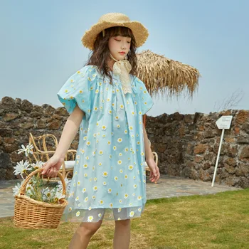 

New Arrival 2020 Summer Kids and Teenager Girls Cute Cotton Embroidery Mesh Dress Sweet Princess Dresses Party Clothes, #8815