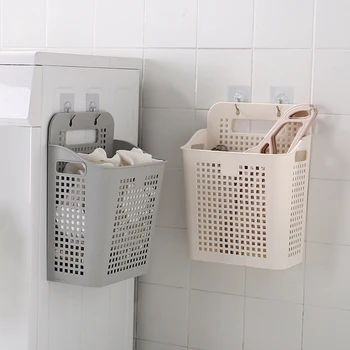 

PC Laundry Basket with Adhesive Hooks Portable Handle Storage Baskets No Drilling Installation for Kitchen Bathroom Laundry Room
