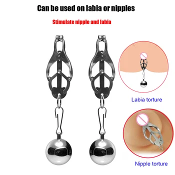 Stainless Steel Nipple Clamps with Ball Weights,Clitoris Labia Pincher,BDSM Bondage Gear,Sex Toys For Couples 2