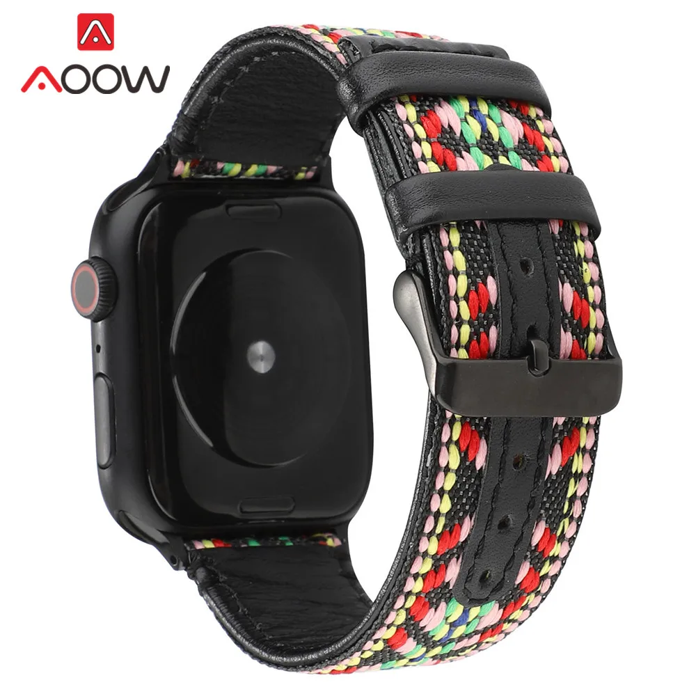 Нейлоновый Плетеный народный стиль ремешок для часов для Apple Watch 40 мм 44 мм 38 мм 42 мм кожаный браслет ремешок аксессуары для iwatch 1 2 3 4