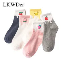 LKWDer, 5 пар, женские носки, забавные, милые, Мультяшные, с фруктами, клубникой, японские, милые, милые, хлопковые носки для женщин и девушек, Meias Calcetines
