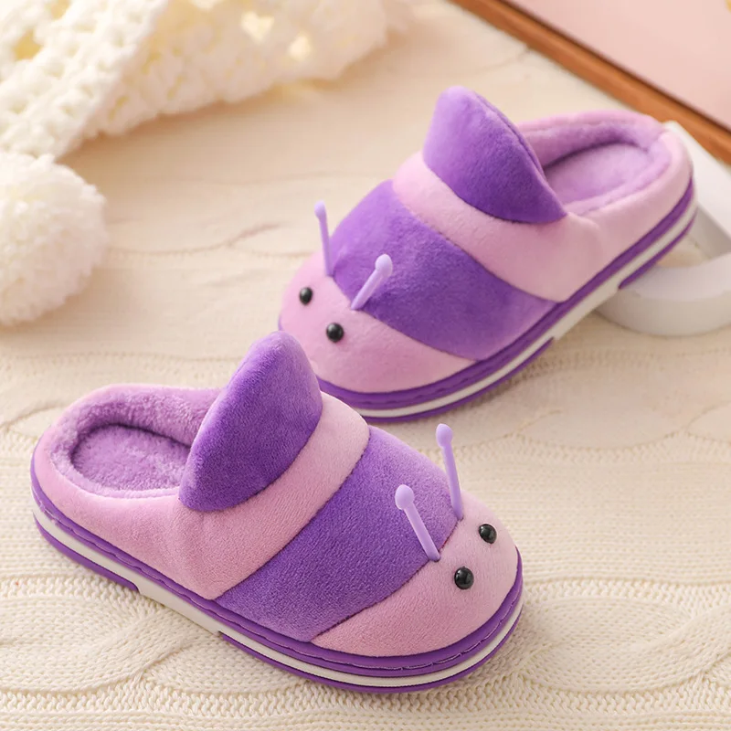 Purple Тапочки для малышей; детская зимняя модная обувь для мальчиков и девочек; теплые домашние тапочки с милыми животными для детей; плюшевые тапочки на мягкой подошве для малышей - Color: Purple