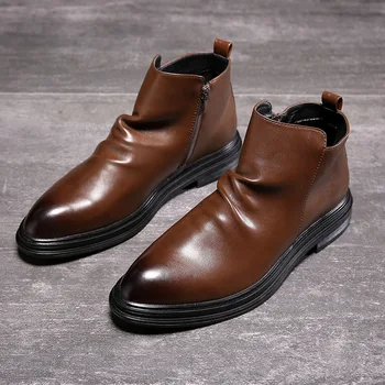 

mens luxury fashion cowboy boots point toe natural leather shoes outdoors chelsea boot plus size ankle botas masculina zapatos