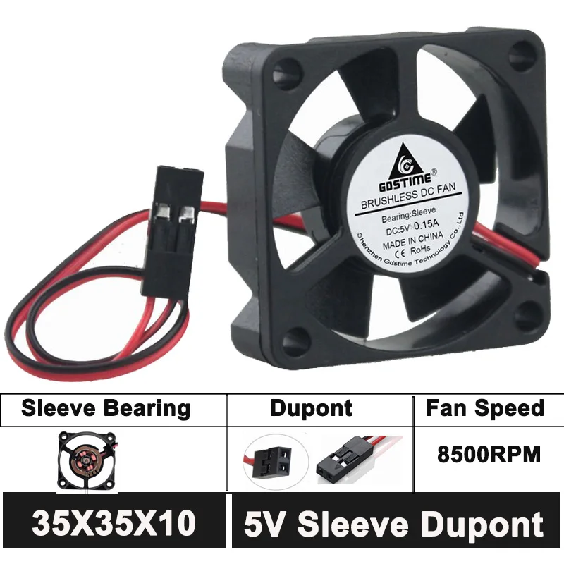 2 шт. Gdstime 35*35x10 мм осевой 5 вольт Dupont 2Pin 35 DC вентилятор охлаждения кулер|fan cooler|dc cooling