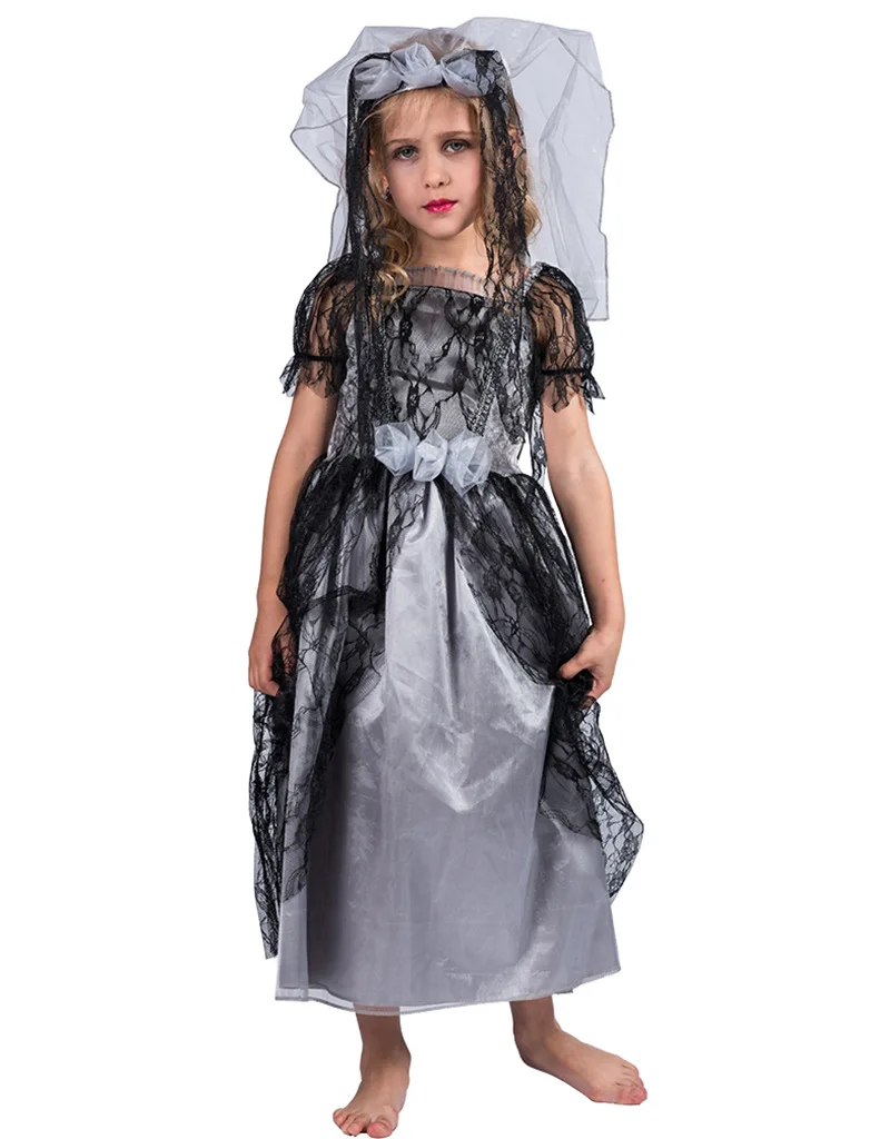 Хэллоуин, детский день мертвецов, причудливое платье, страшный костюм невесты, косплей вампира, одежда в викторианском стиле, Карнавальная часть