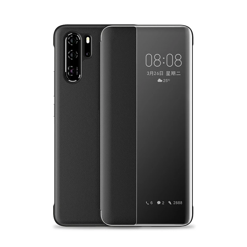 BLACK Умный флип-чехол, кожаный чехол для телефона huawei P30 lite Pro P20 P 30 20 P30pro P20pro 20pro 30pro Window Slim Funda - Цвет: BLACK