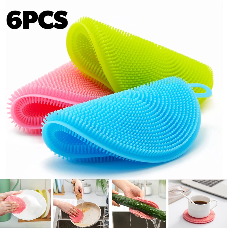 Double Sided Silicone Sponge Scrubber | Kitchen Sponge | Silicone Dish  Sponge | Cleans Pans Pots Dishes Fruits Vegetables