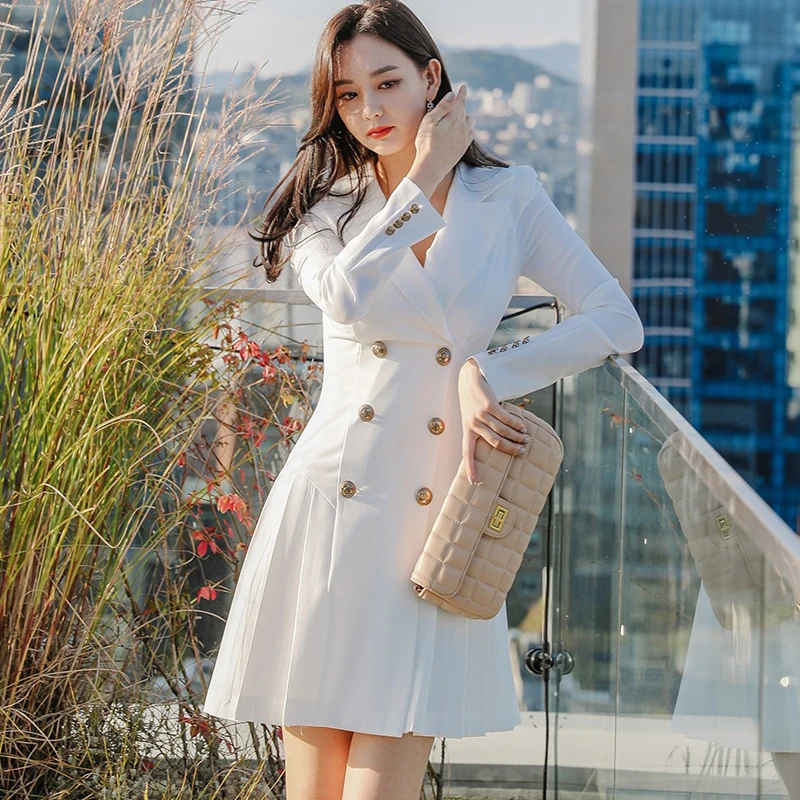 

2021 New Winter Ol Sexy Mini Dress One Piece Ladies Korea Long Sleeve V Neck Office Dresses For Women Clothing