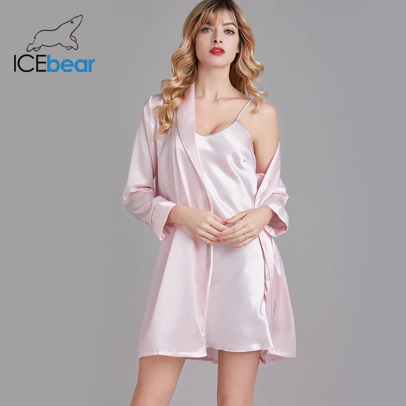 Icebear 2020 весной и летом пижамы женские шелковые ночные рубашки из двух частей
