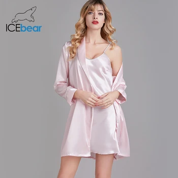 

icebear 2020 spring and summer pajamas women silk nightgown two-piece set embroidered Bride comfortable morning robe SY-1533