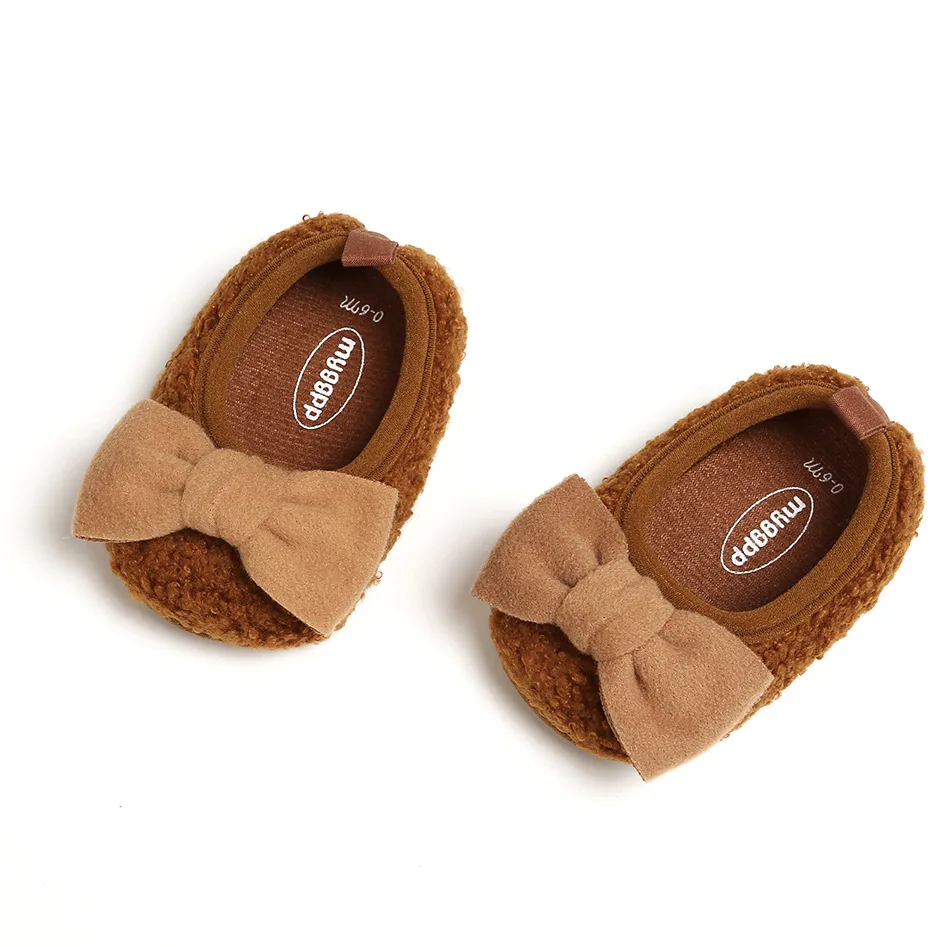LOOZYKIT/детская обувь для новорожденных девочек 0-18 месяцев; теплая плюшевая обувь с бантом для маленьких девочек; обувь для первых шагов; симпатичная обувь с принцессой; сезон осень-зима