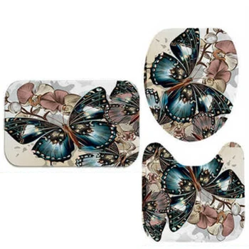 

Butterfly Print Bathroom Mat Shower Curtain Toilet Lid Cover Foot Pad Carpet Durable And Practical To Use
