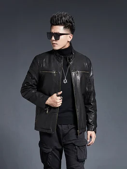 

2020 Genuine Leather Jacket Men 100% Sheepskin Coat Vintage Motorcycle Biker Jacket Short Leather Jackets KJ4026