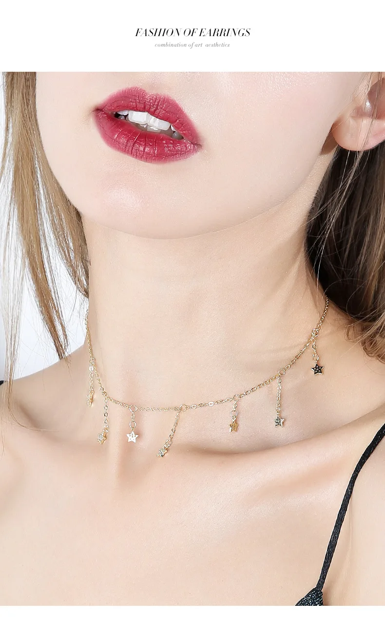 Новинка, Boho, женское колье золотого цвета, цепочка, ожерелье со стразами, с кисточками, Звездные бусины, Collana Kolye Bijoux Collares Mujer Collier Femme