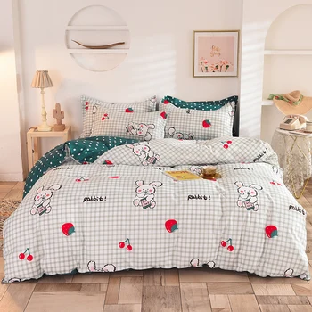 

Cute cartoon rabbit bedding set Home single/Double bed-Christmas gift bed sheet pillowcase & duvet cover set