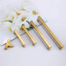 Gold Square Cabinet Handles Brushed Brass Kitchen Hardware Modern Drawer Furniture Door Knobs Cupboard Wardrobe Drawer Pull