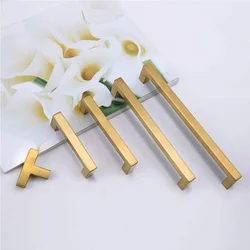 Gold Square Cabinet Handles Brushed Brass Kitchen Hardware Modern Drawer Furniture Door Knobs Cupboard Wardrobe Drawer Pull