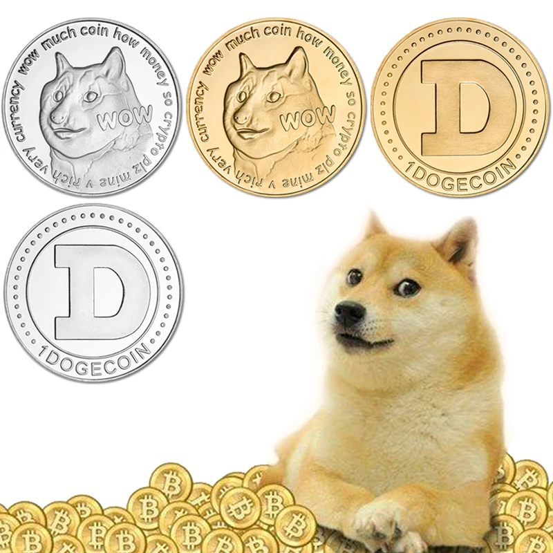 Gold Plated Silver Plated Dogecoin Commemorative Coins Cute Dog Pattern Souvenir Bit Coin Art Collection Creative Gift